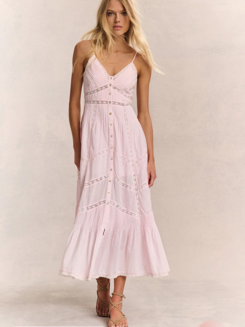 LoveShackFancy Elsida sold out rare Pale Pink Midi Button-Front lace 2